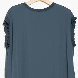 T Tahari Slate Blue Ruffle Cap Sleeve Top Size M